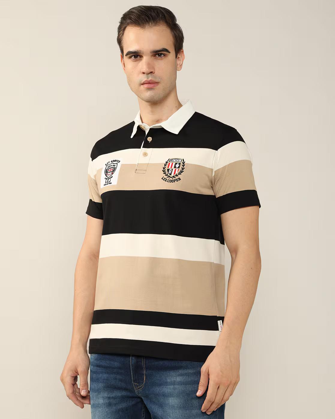 Men Striped Relaxed Fit Polo T-Shirt