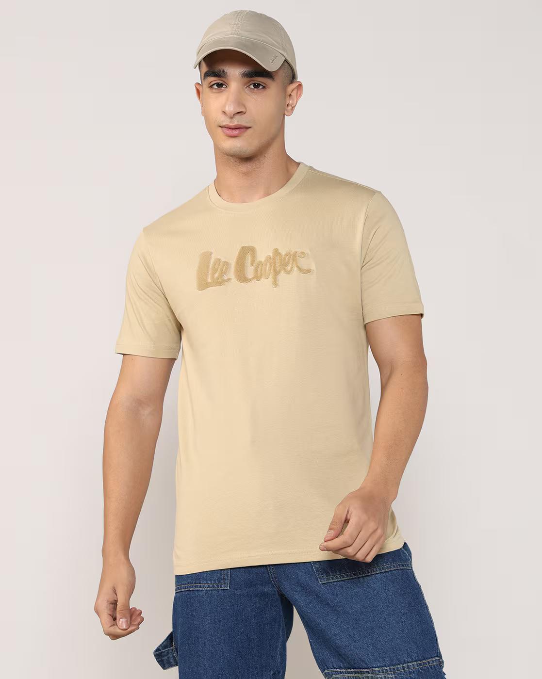 Men Brand Print Regular Fit Crew-Neck T-Shirt