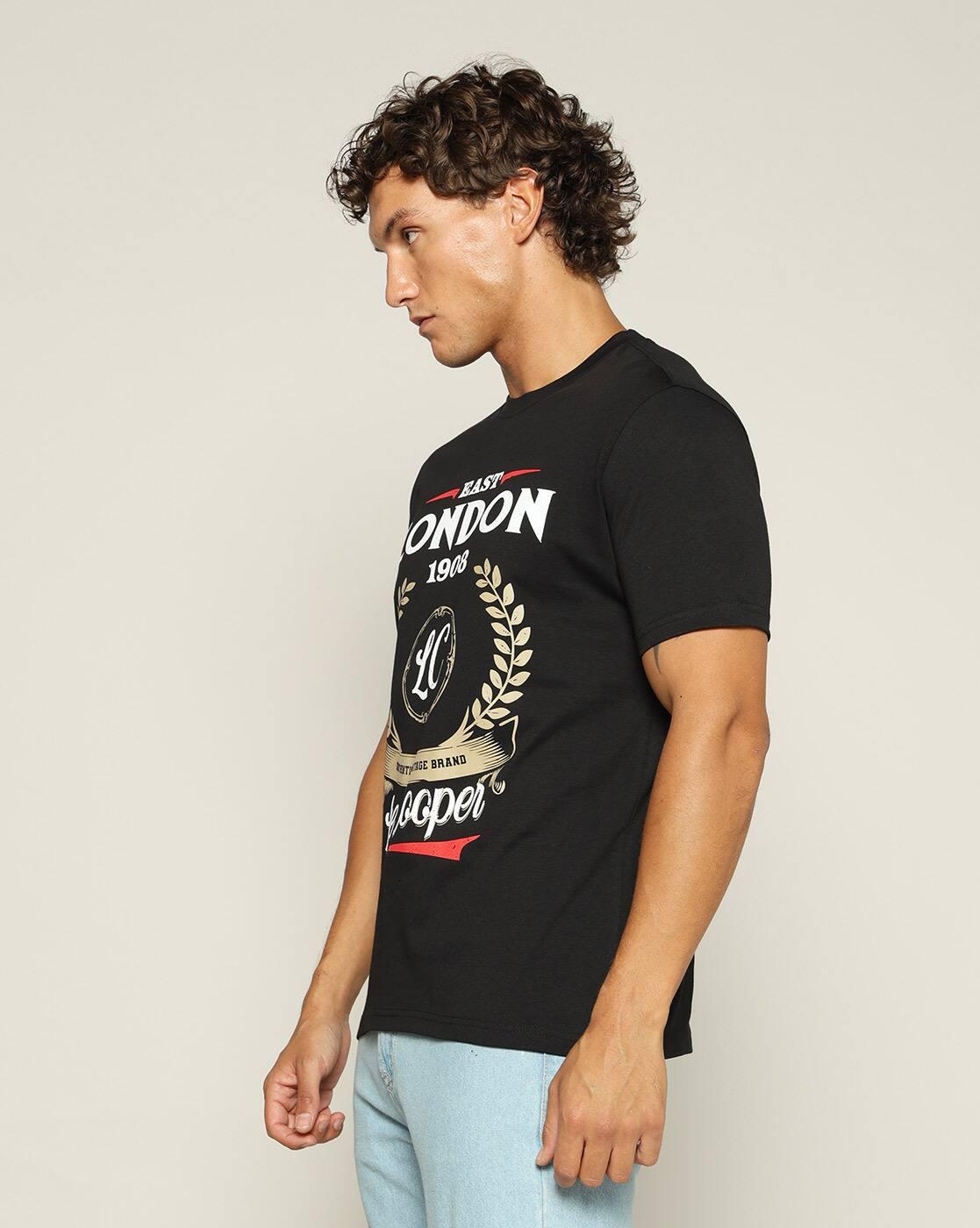 Lee Cooper | Men Typographic Print Regular Fit Crew-Neck T-Shirt|1