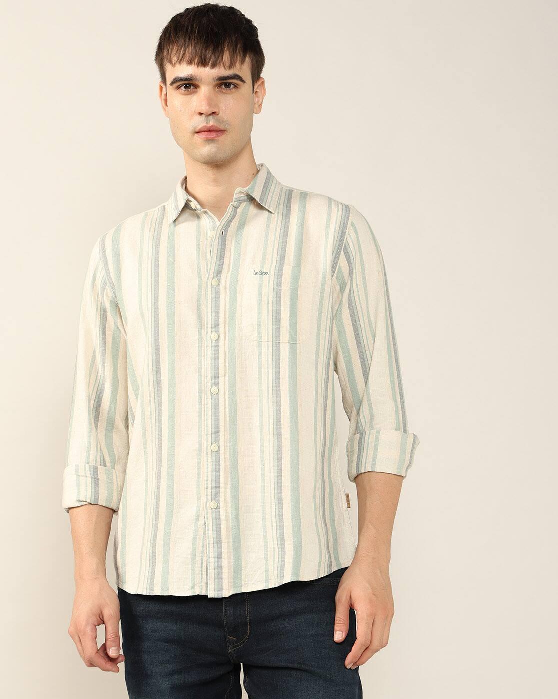 Lee Cooper | Men Striped Slim Fit Shirt with Patch Pocket|0