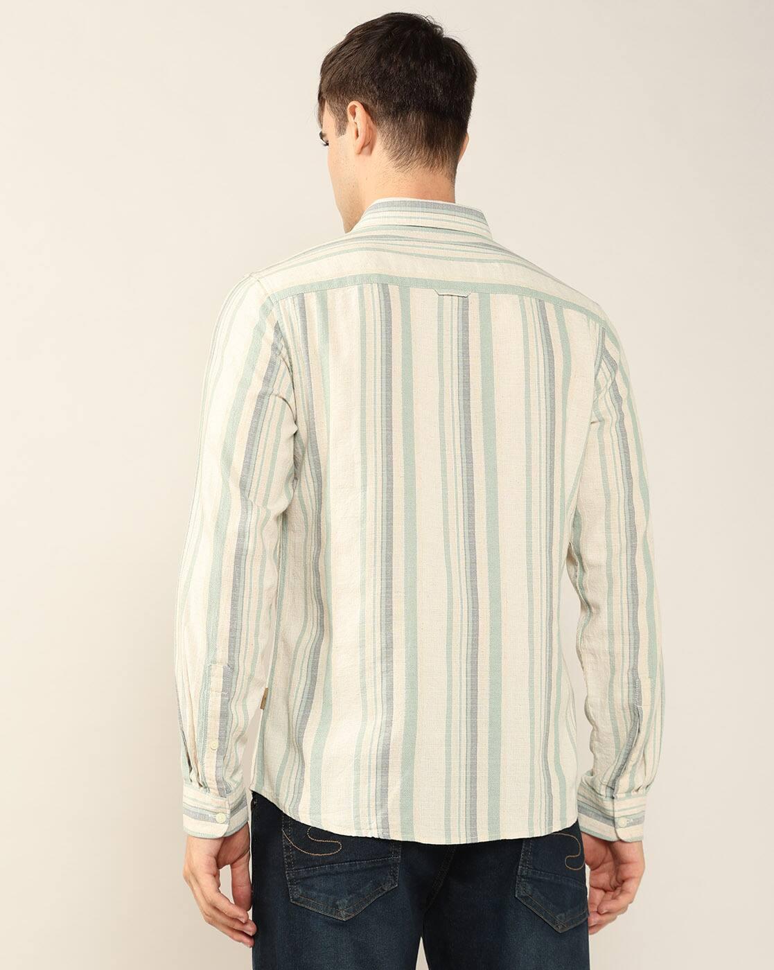 Lee Cooper | Men Striped Slim Fit Shirt with Patch Pocket|2