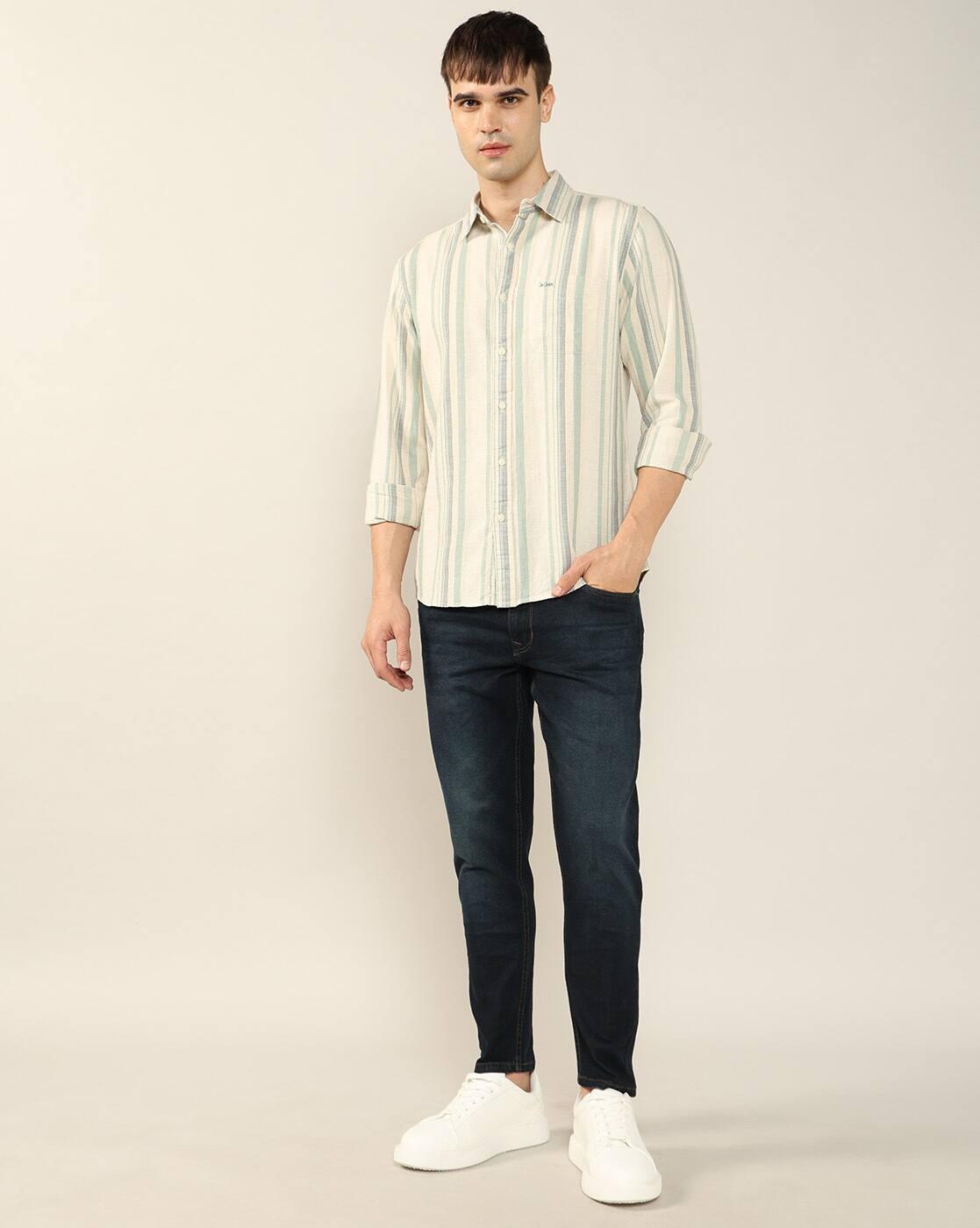 Lee Cooper | Men Striped Slim Fit Shirt with Patch Pocket|4