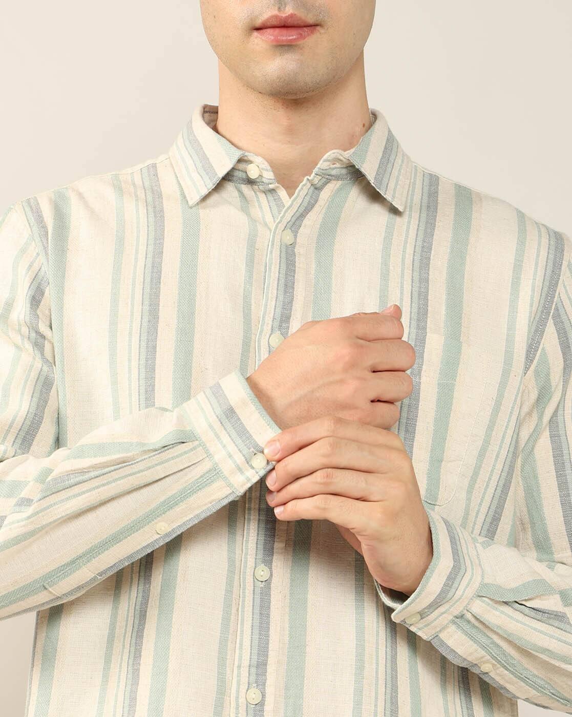 Lee Cooper | Men Striped Slim Fit Shirt with Patch Pocket|5