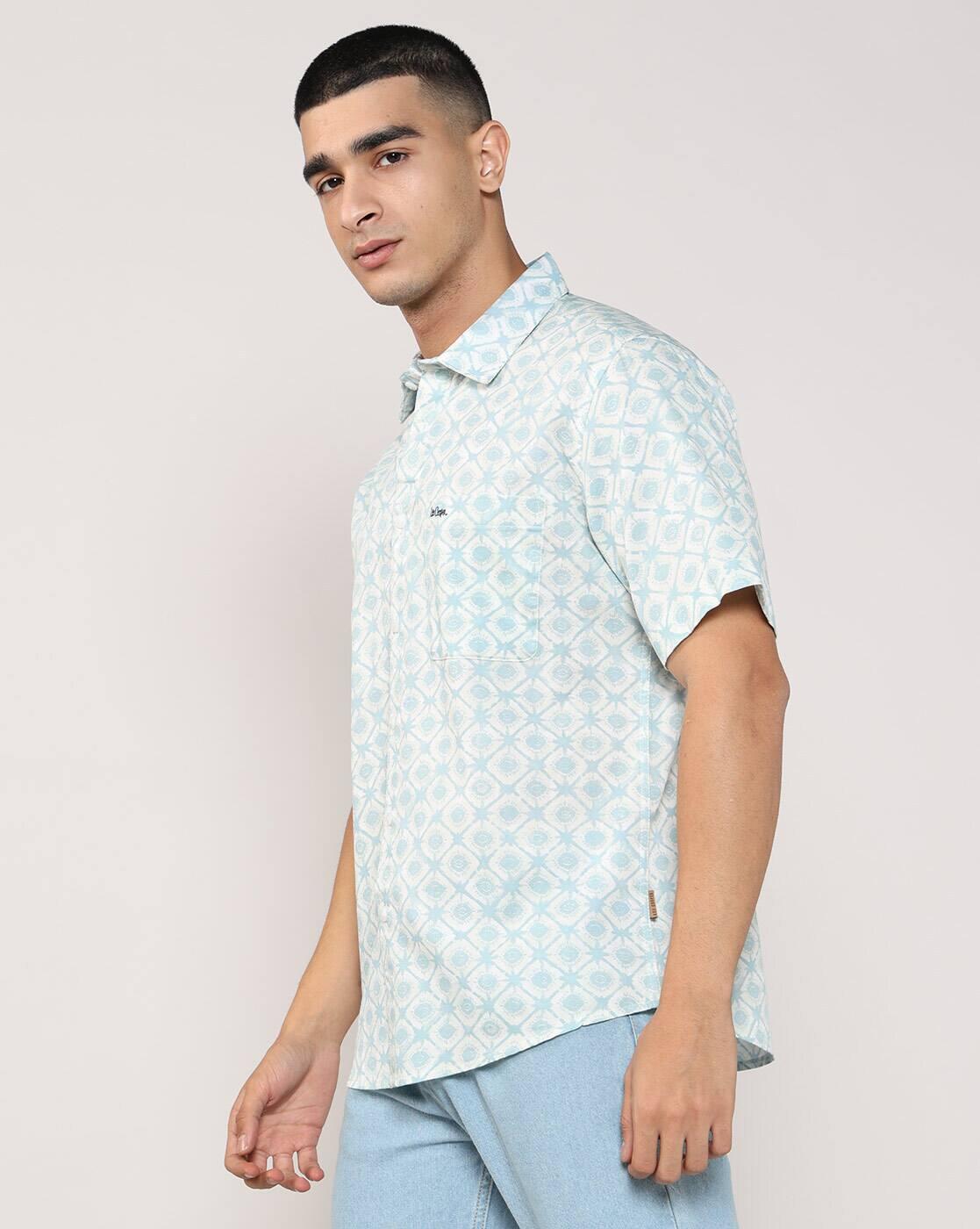 Lee Cooper | Men Geometric Print Regular Fit Shirt with Patch Pocket|1