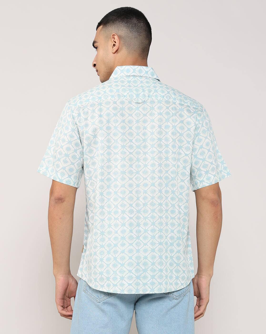 Lee Cooper | Men Geometric Print Regular Fit Shirt with Patch Pocket|2