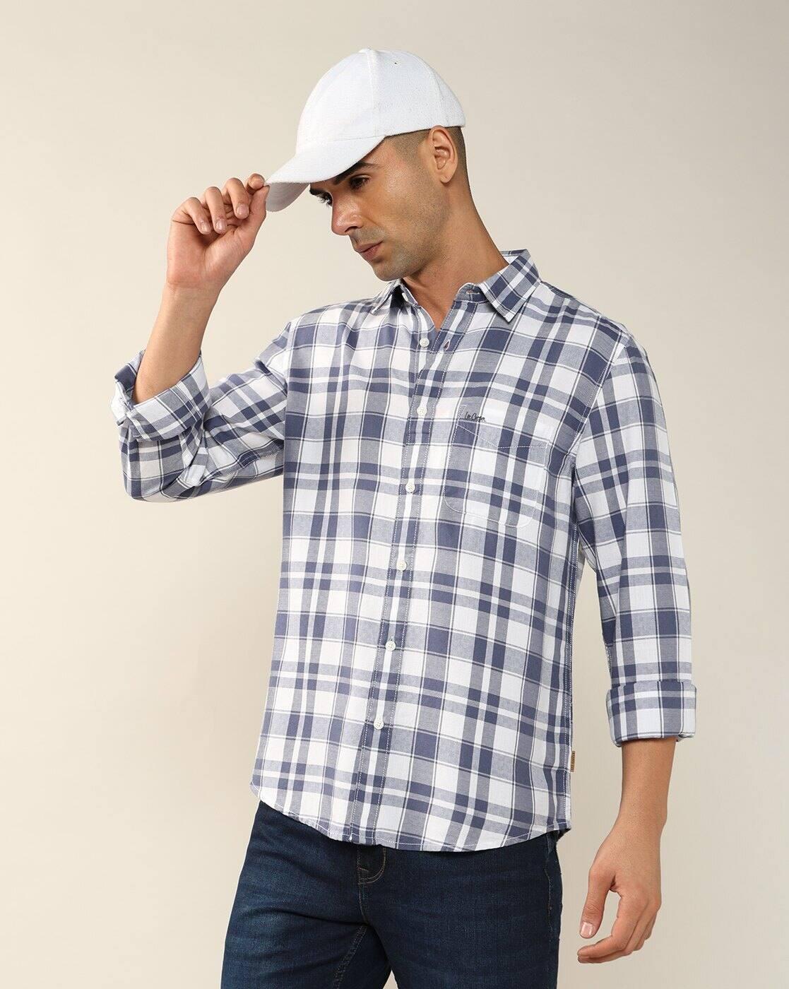 Lee Cooper | Men Checked Regular Fit Shirt with Patch Pocket|0
