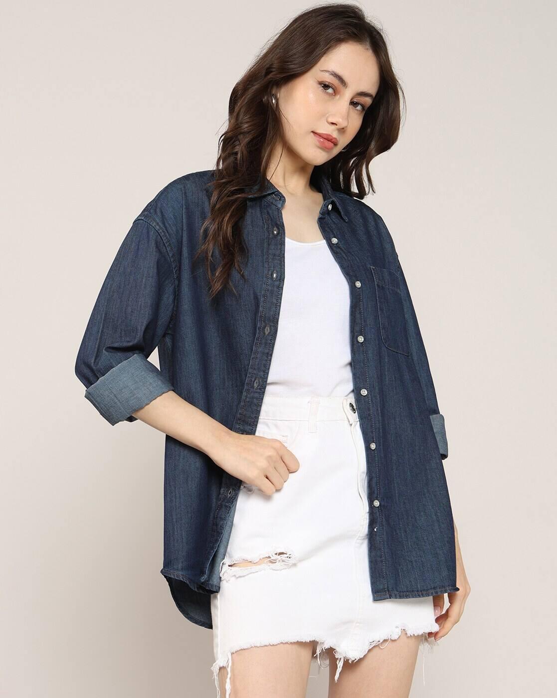 Lee Cooper | Women Lightly Washed Oversized Denim Shirt|0