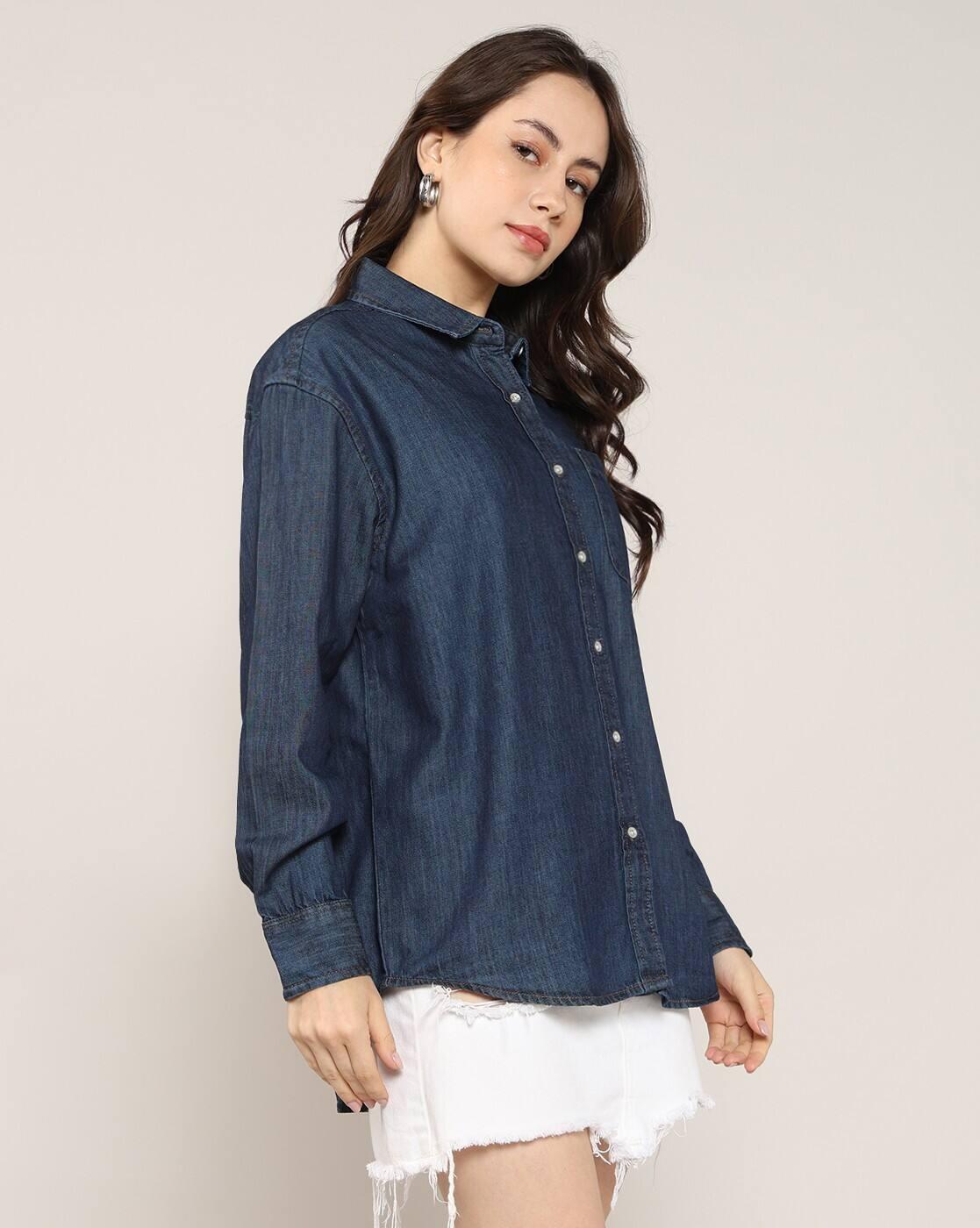 Lee Cooper | Women Lightly Washed Oversized Denim Shirt|1