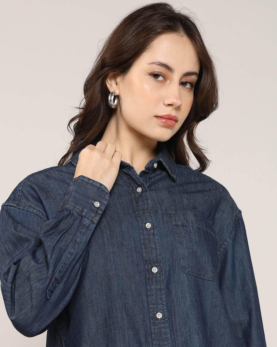 Lee Cooper | Women Lightly Washed Oversized Denim Shirt|6