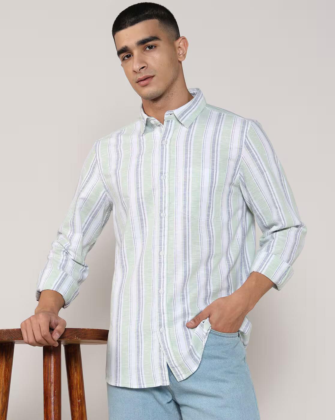 Lee Cooper | Men Striped Regular Fit Shirt with Patch Pocket|0