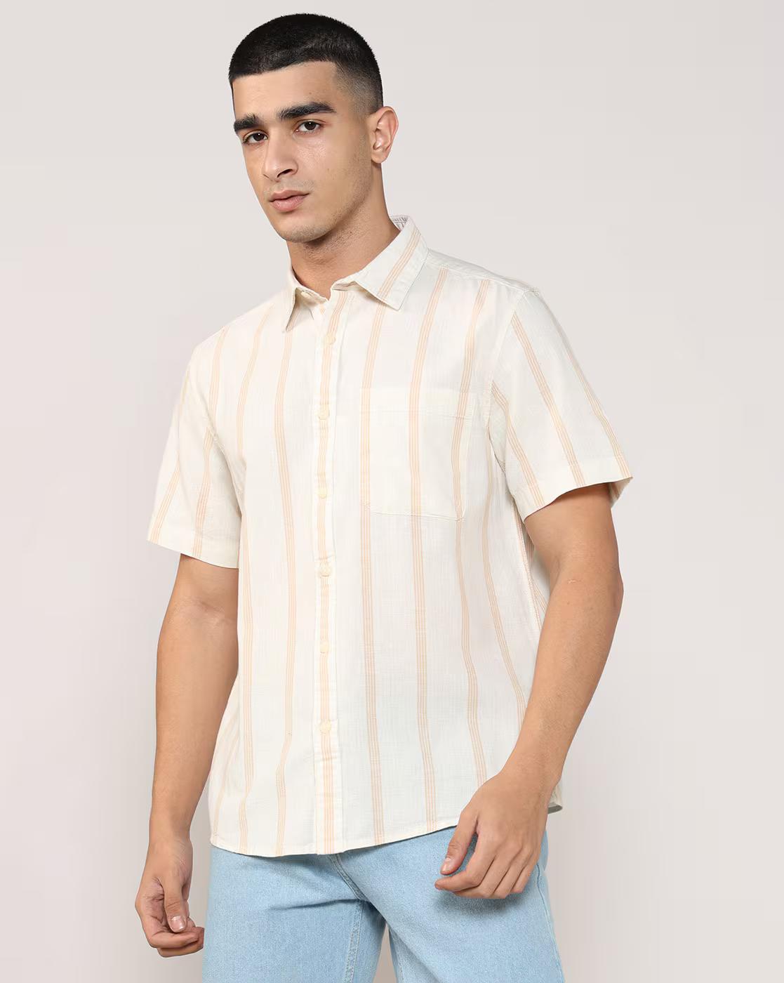 Lee Cooper | Men Striped Regular Fit Shirt with Patch Pocket|0