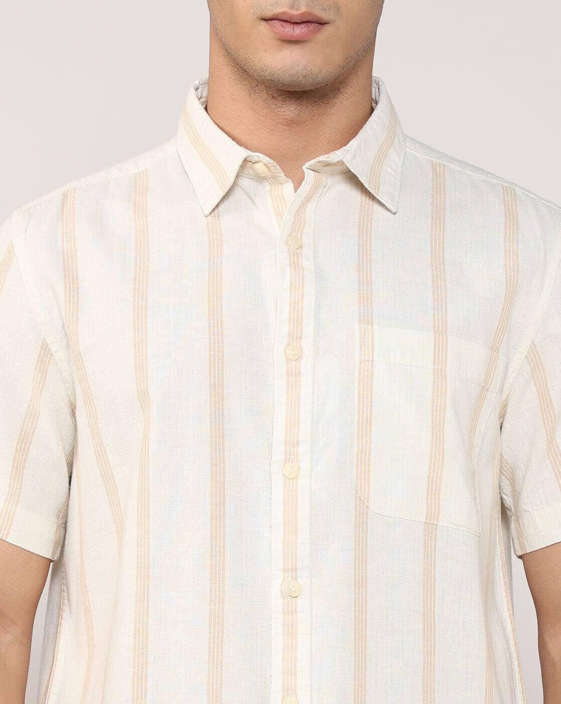 Lee Cooper | Men Striped Regular Fit Shirt with Patch Pocket|4