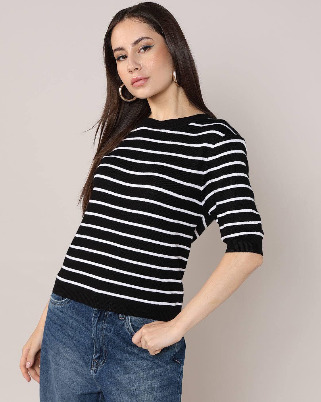 Lee Cooper | Women Striped Regular Fit Crew-Neck T-Shirt|3