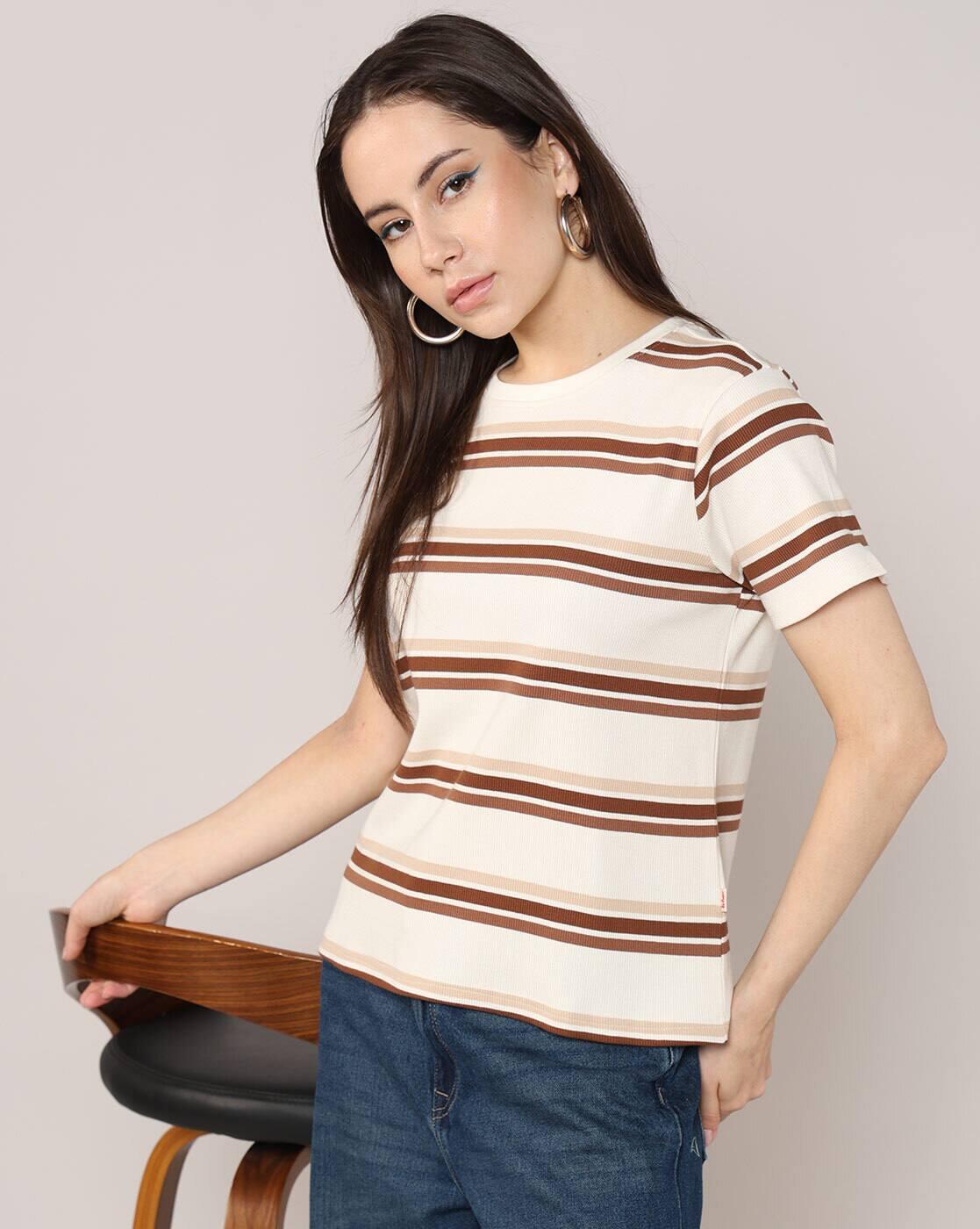 Lee Cooper | Women Striped Regular Fit Crew-Neck T-Shirt|0