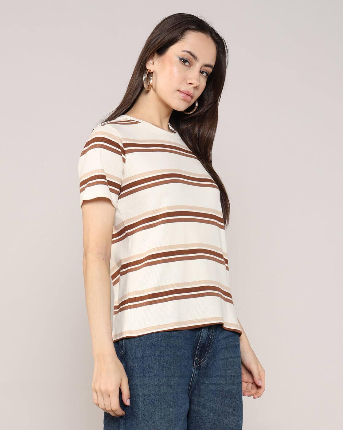 Lee Cooper | Women Striped Regular Fit Crew-Neck T-Shirt|1