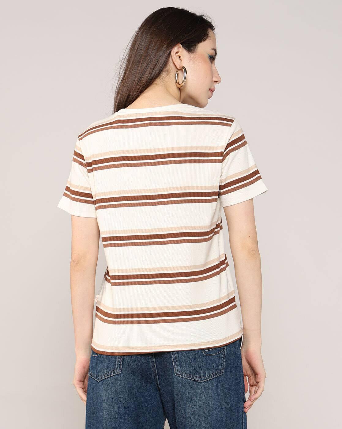 Lee Cooper | Women Striped Regular Fit Crew-Neck T-Shirt|2