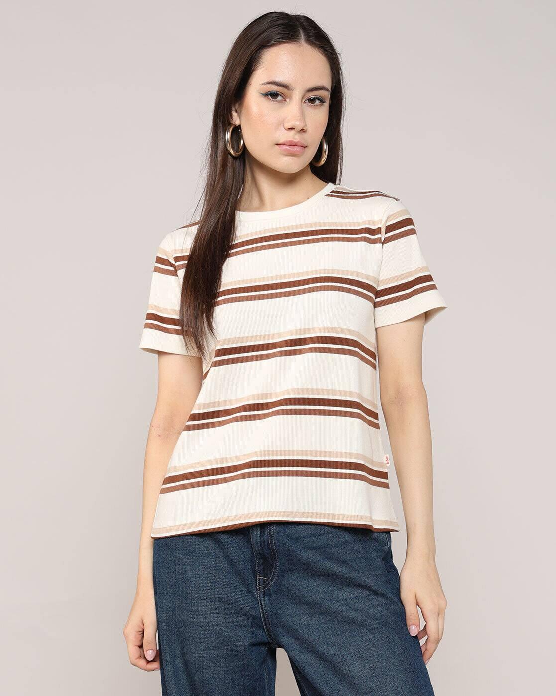 Lee Cooper | Women Striped Regular Fit Crew-Neck T-Shirt|3