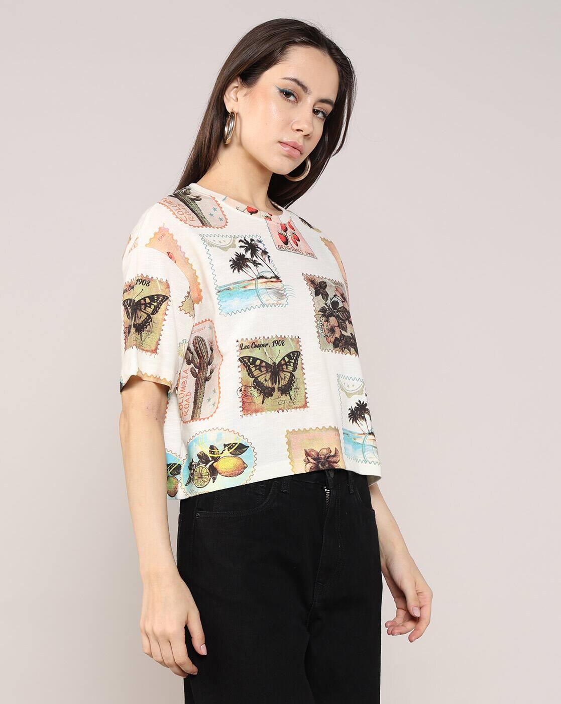 Lee Cooper | Women All-Over Print Regular Fit Crew-Neck T-Shirt|1