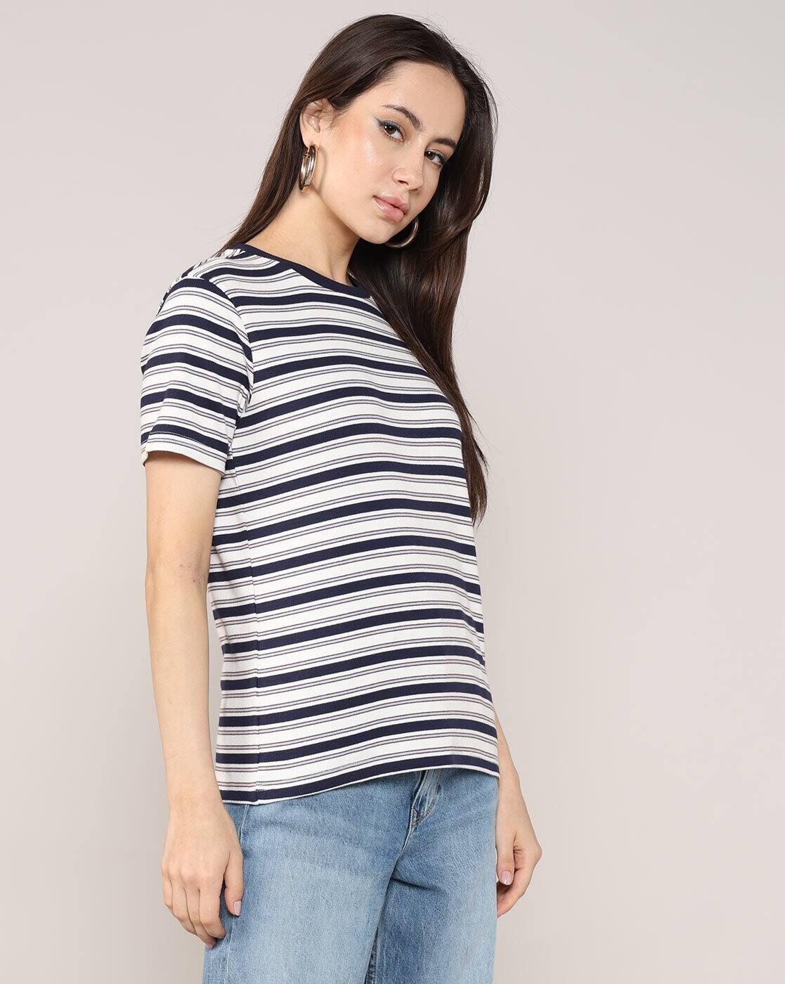 Lee Cooper | Women Striped Regular Fit Crew-Neck T-Shirt|1