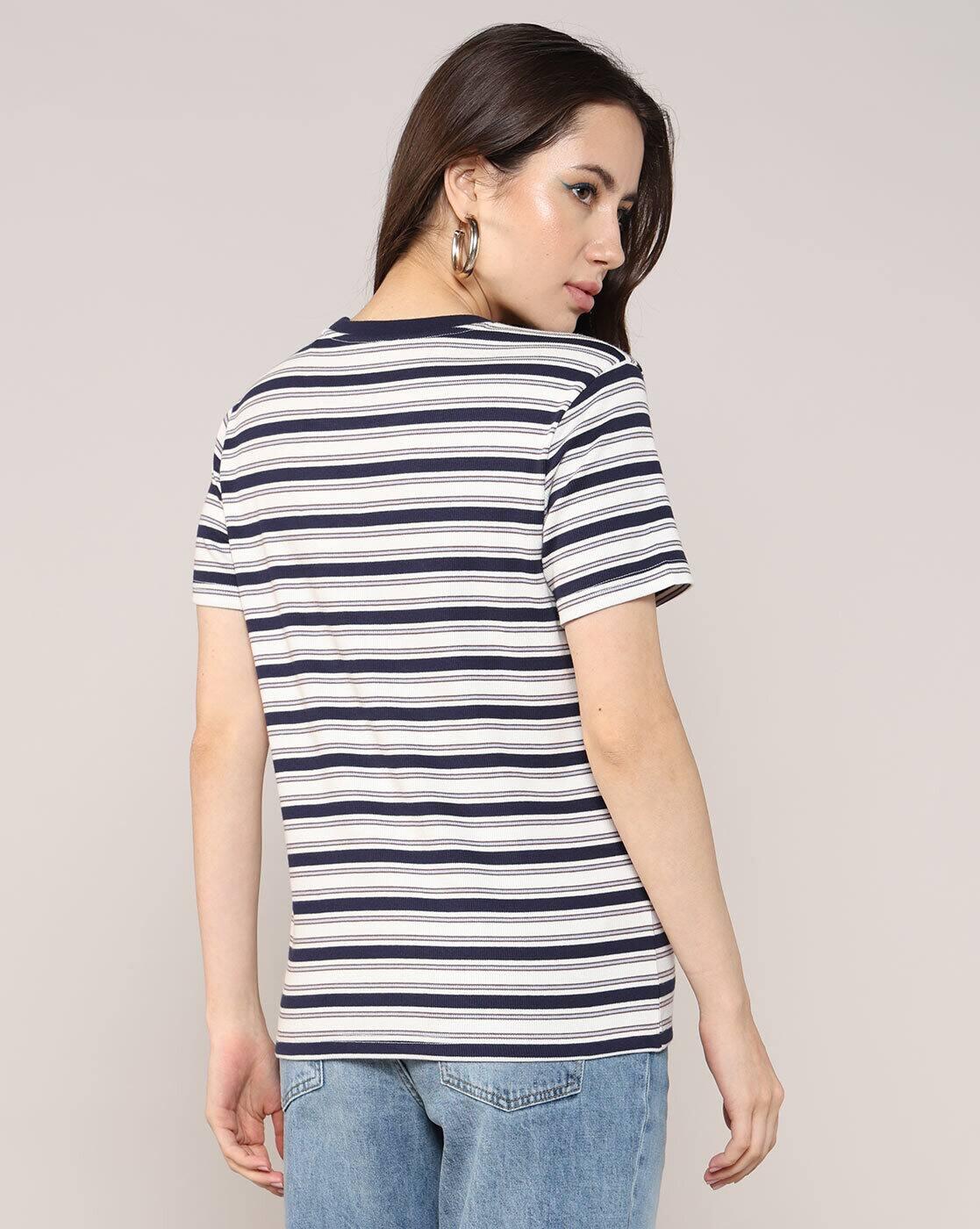 Lee Cooper | Women Striped Regular Fit Crew-Neck T-Shirt|2