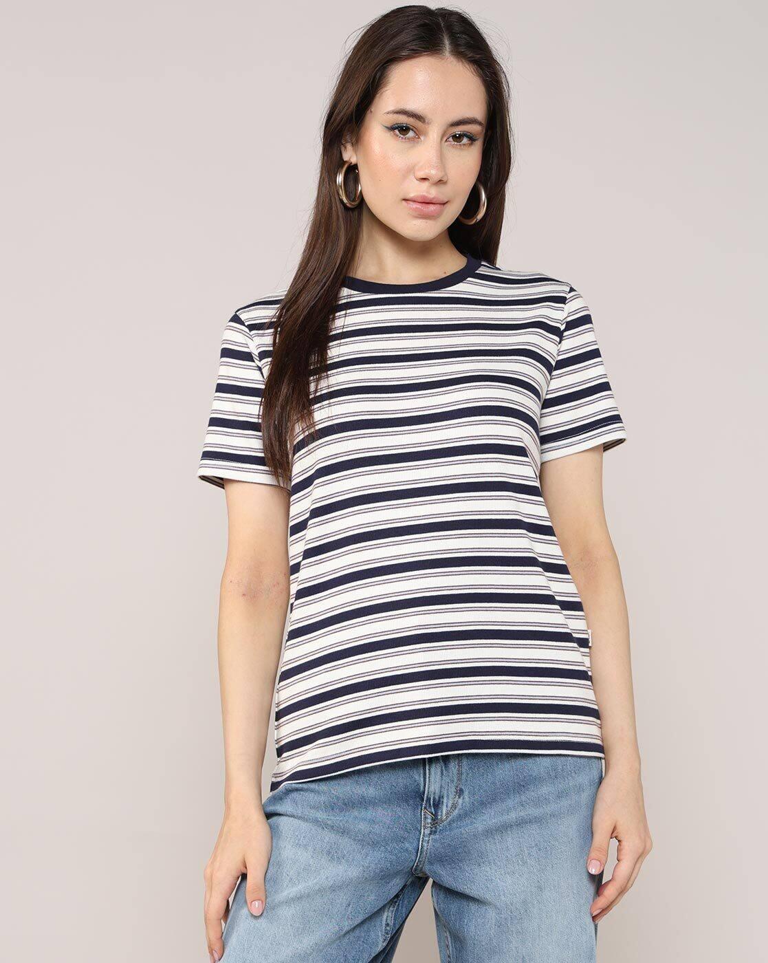 Lee Cooper | Women Striped Regular Fit Crew-Neck T-Shirt|3