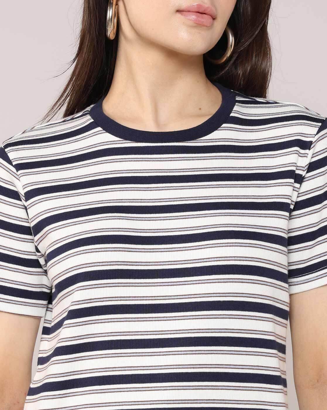 Lee Cooper | Women Striped Regular Fit Crew-Neck T-Shirt|5