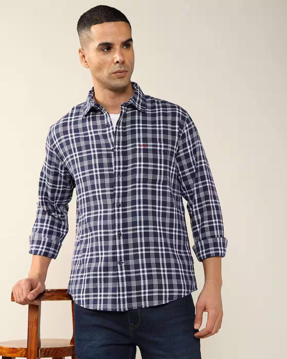 Lee Cooper | Men Checked Regular Fit Shirt with Patch Pocket|0