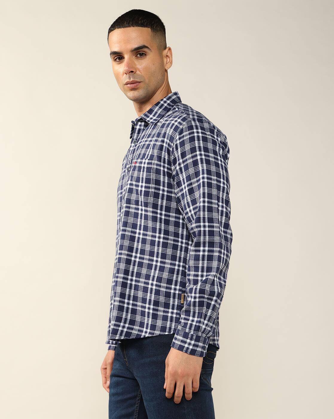 Lee Cooper | Men Checked Regular Fit Shirt with Patch Pocket|1