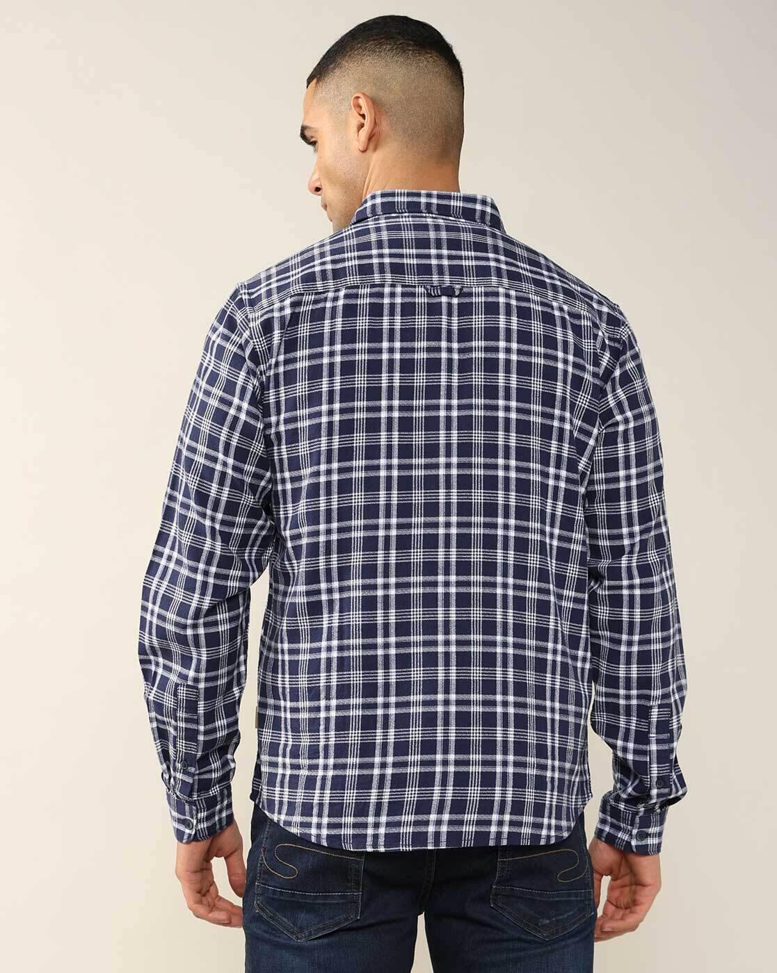 Lee Cooper | Men Checked Regular Fit Shirt with Patch Pocket|2