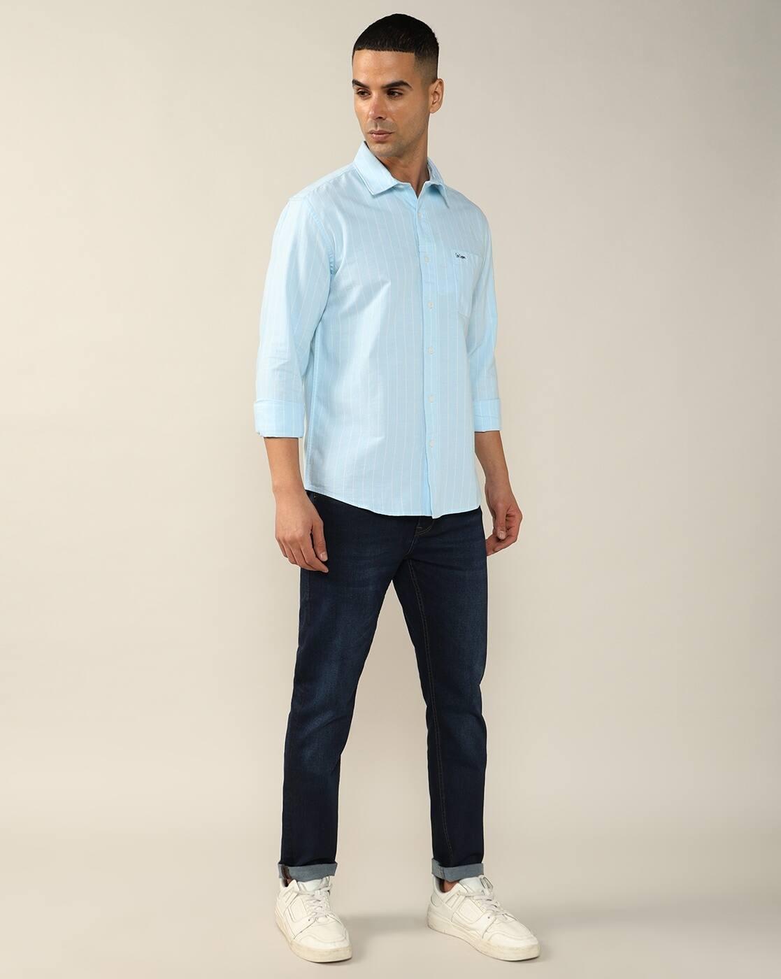 Lee Cooper | Men Striped Regular Fit Shirt with Patch Pocket|3