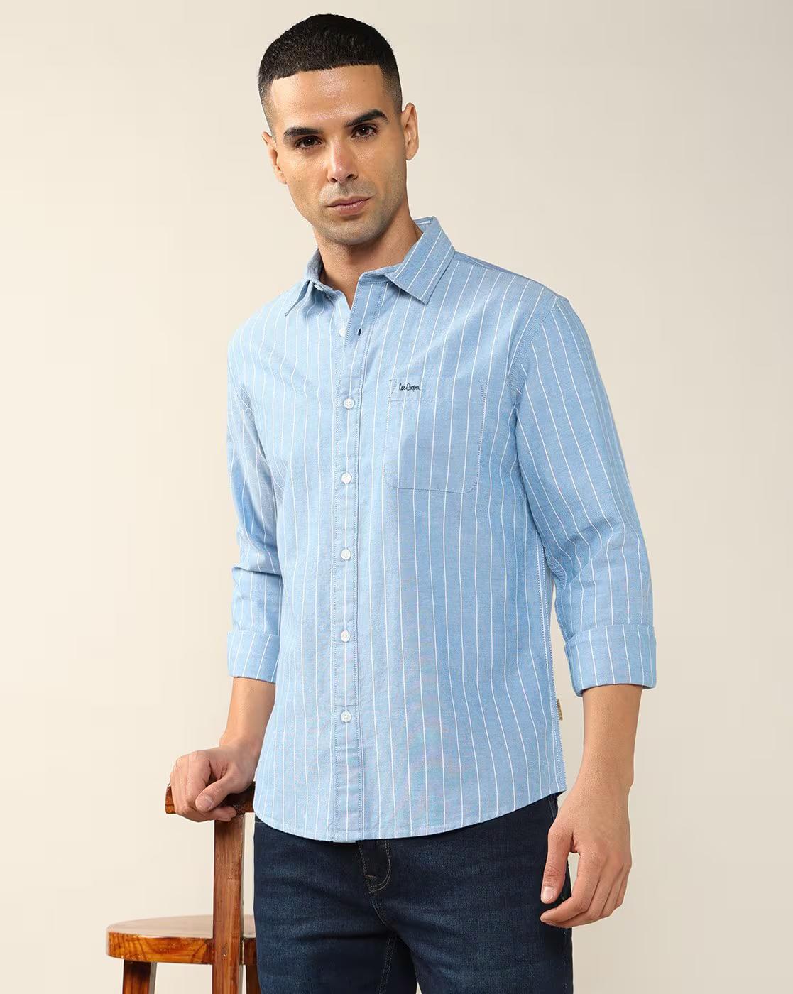 Lee Cooper | Men Striped Regular Fit Shirt with Patch Pocket|0