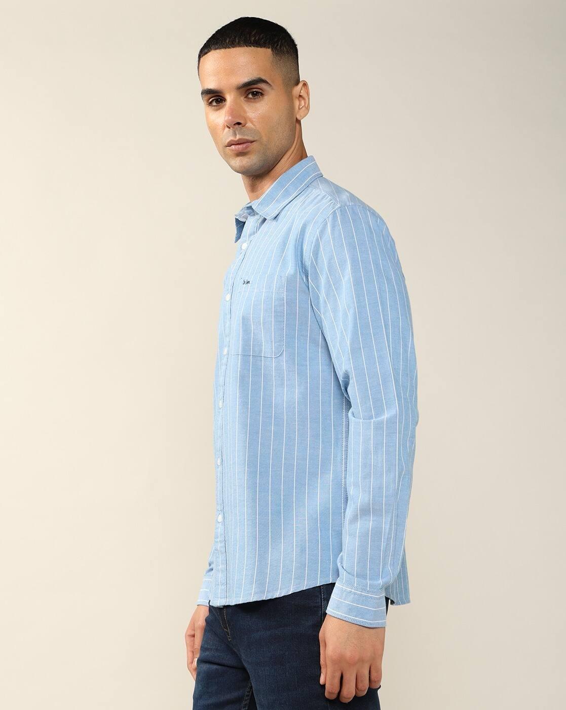 Lee Cooper | Men Striped Regular Fit Shirt with Patch Pocket|1