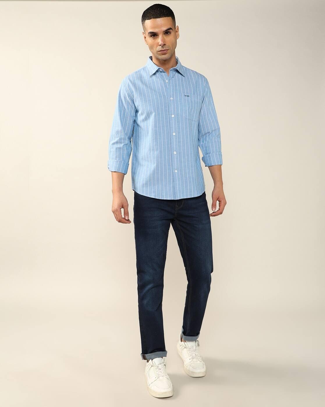 Lee Cooper | Men Striped Regular Fit Shirt with Patch Pocket|3