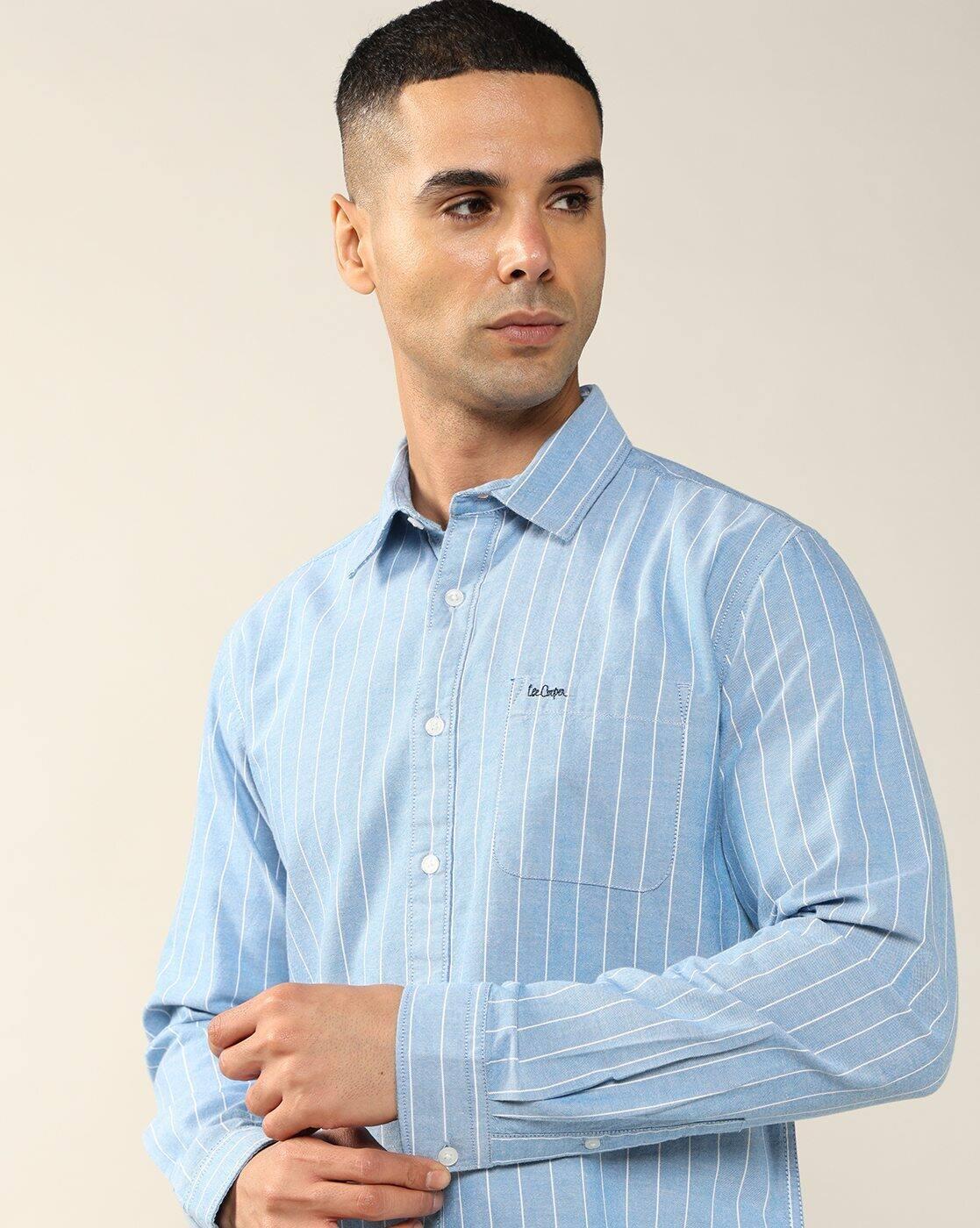 Lee Cooper | Men Striped Regular Fit Shirt with Patch Pocket|6