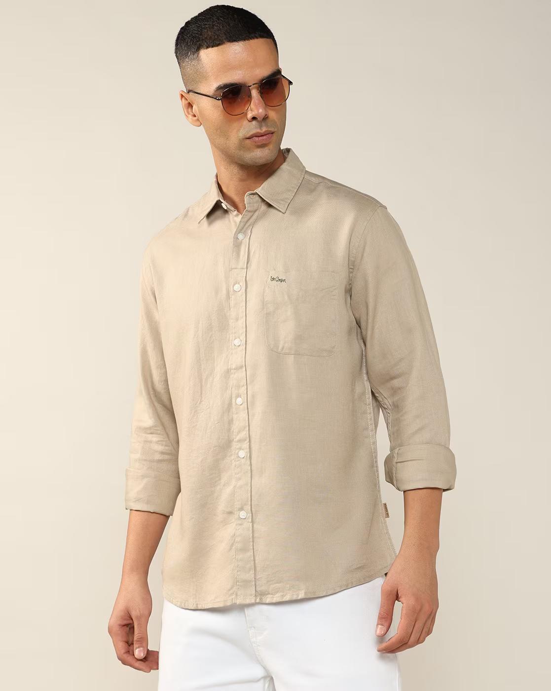 Men Regular Fit Shirt with Patch Pocket