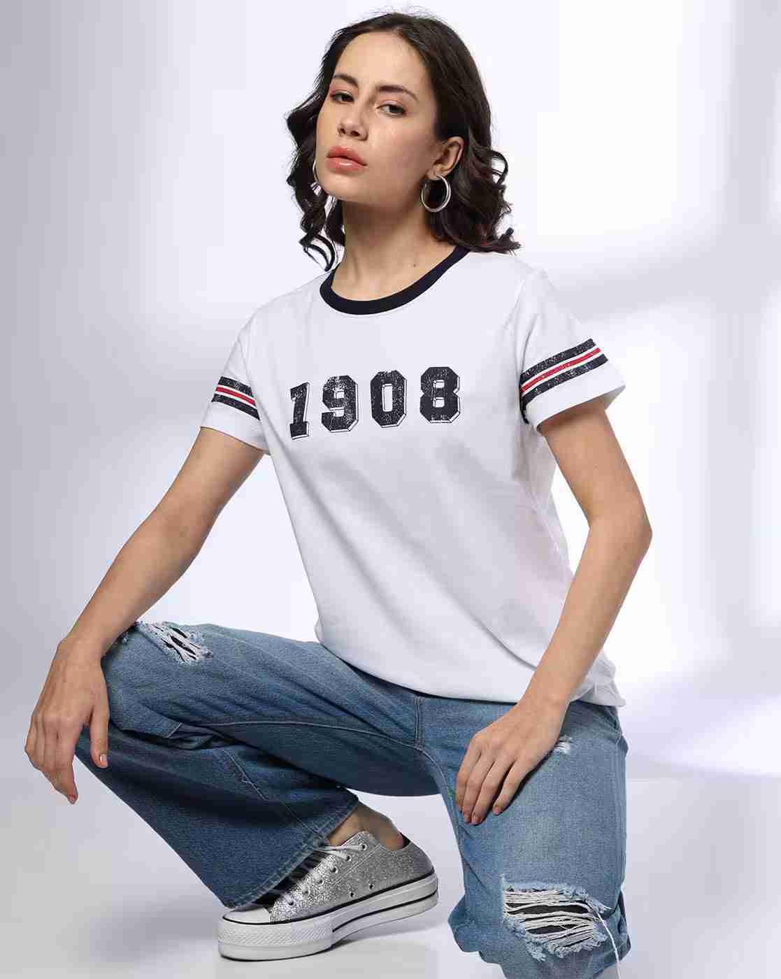 Lee Cooper | Women Numeric Print Regular Fit Round-Neck T-Shirt|0