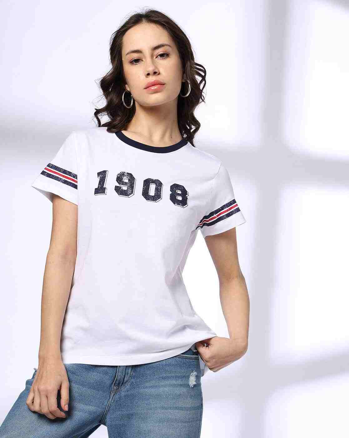 Lee Cooper | Women Numeric Print Regular Fit Round-Neck T-Shirt|1
