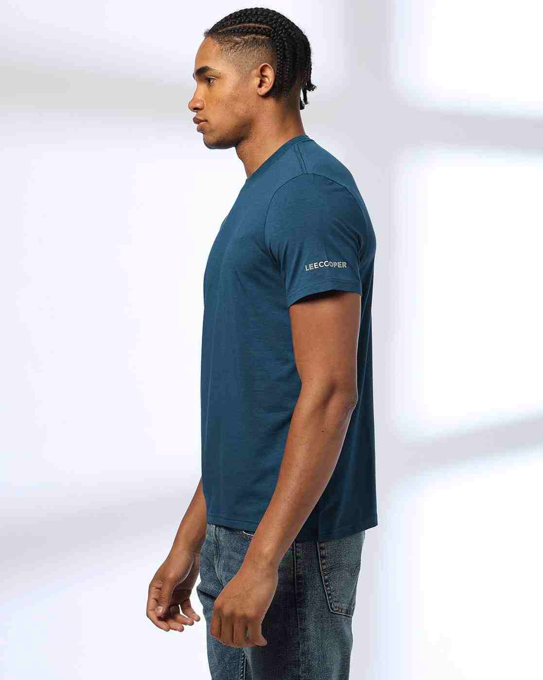 Lee Cooper | Men Relaxed Fit Crew-Neck T-Shirt with Brand Print|1