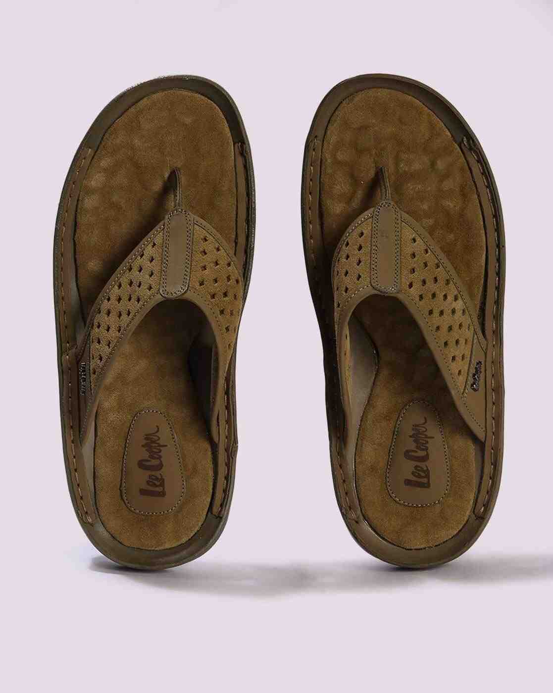 Men Leather Cutwork Thong-Strap Sandals