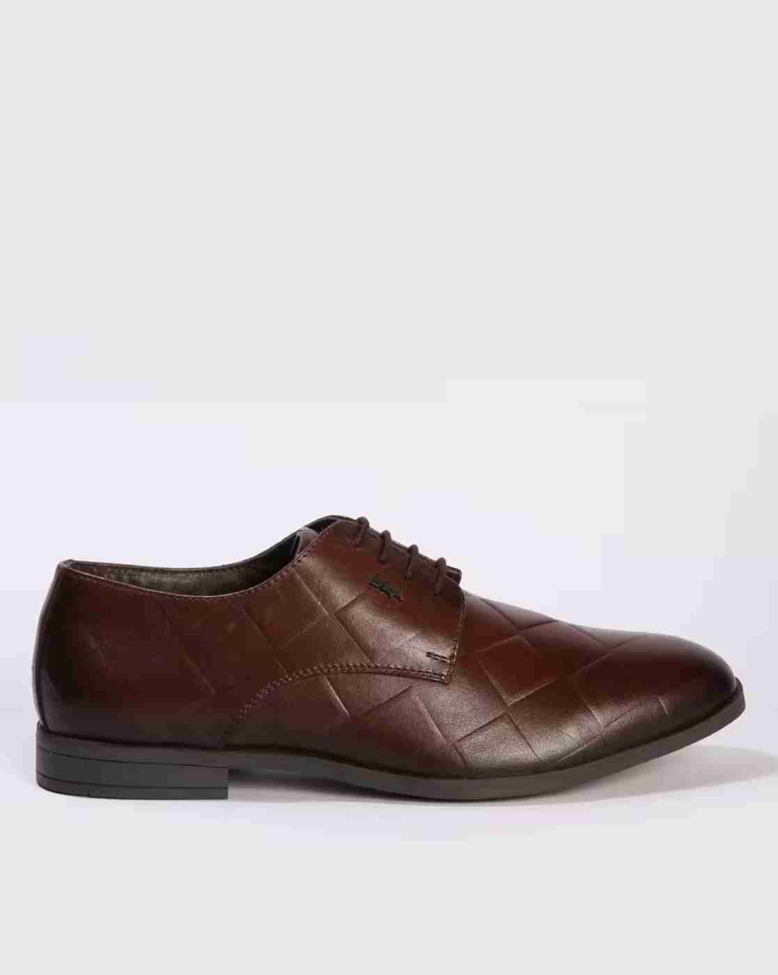 Men Croc-Embossed Leather Lace-Up Shoes