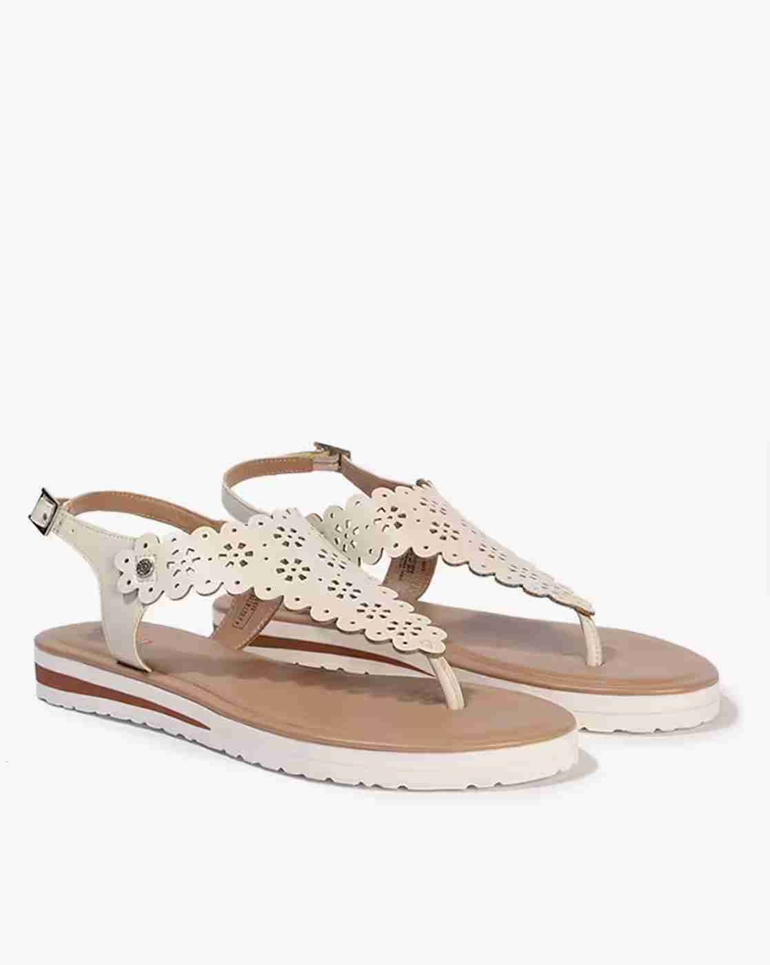 Women Floral Cutout Sling-Back Flat Sandals
