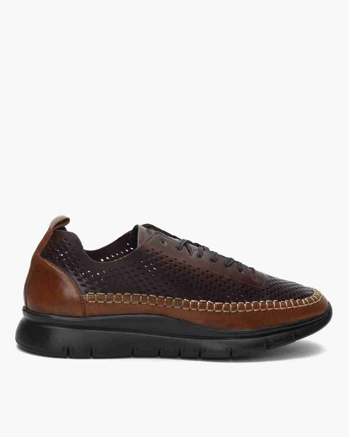 Panelled Lace-Up Casual Shoes with Perforations