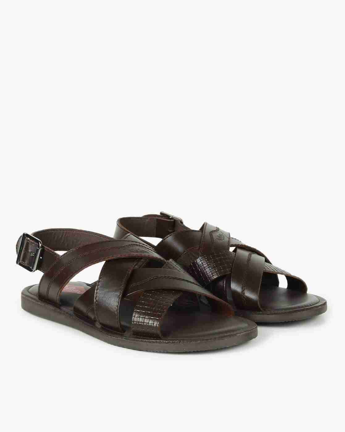 Cross-Cross Leather Sandals with Buckle Fastening