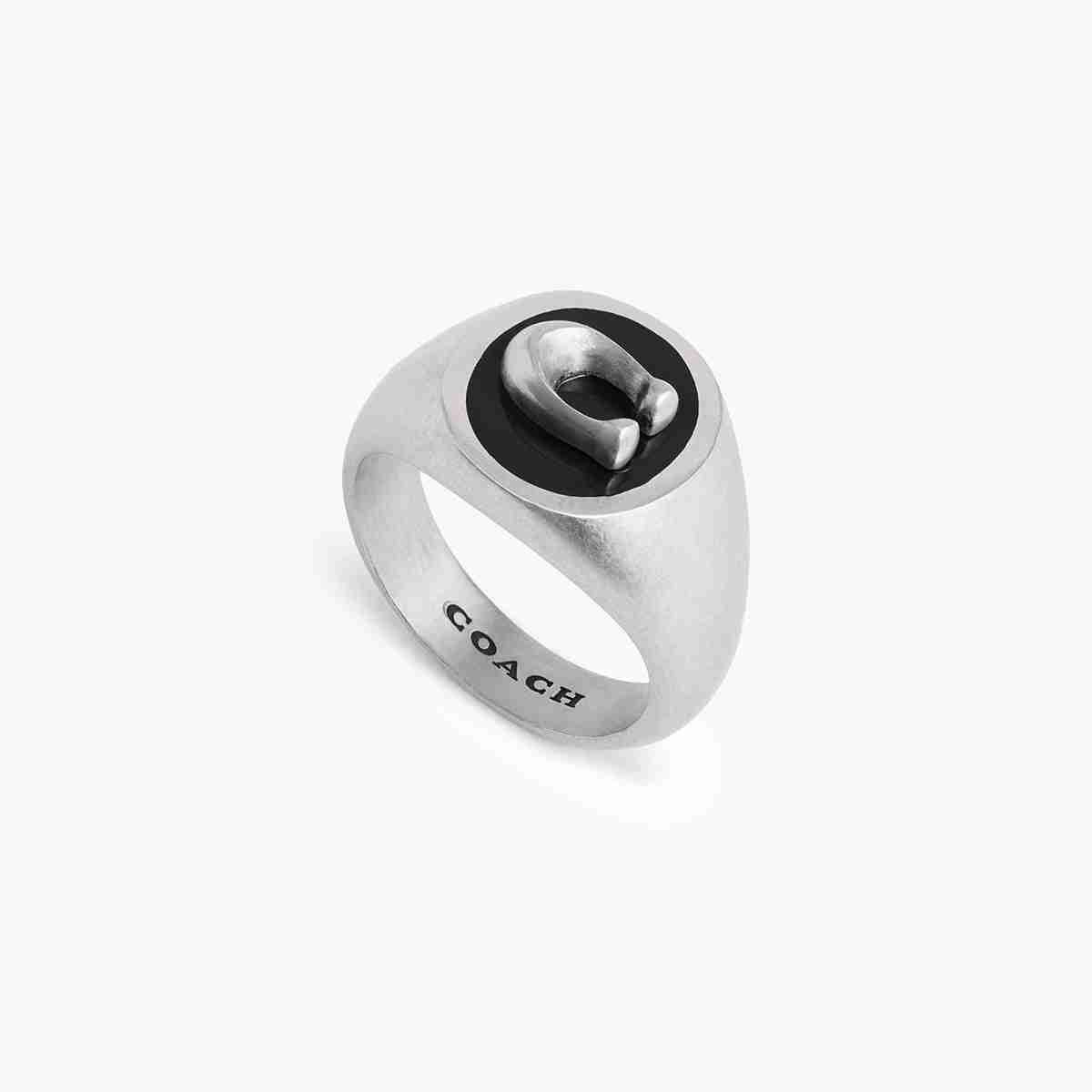 Mens Enamel C Signet Ring