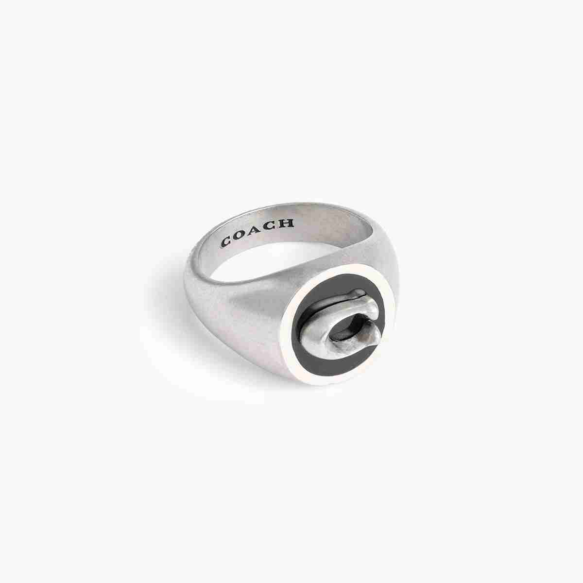 Mens Enamel C Signet Ring