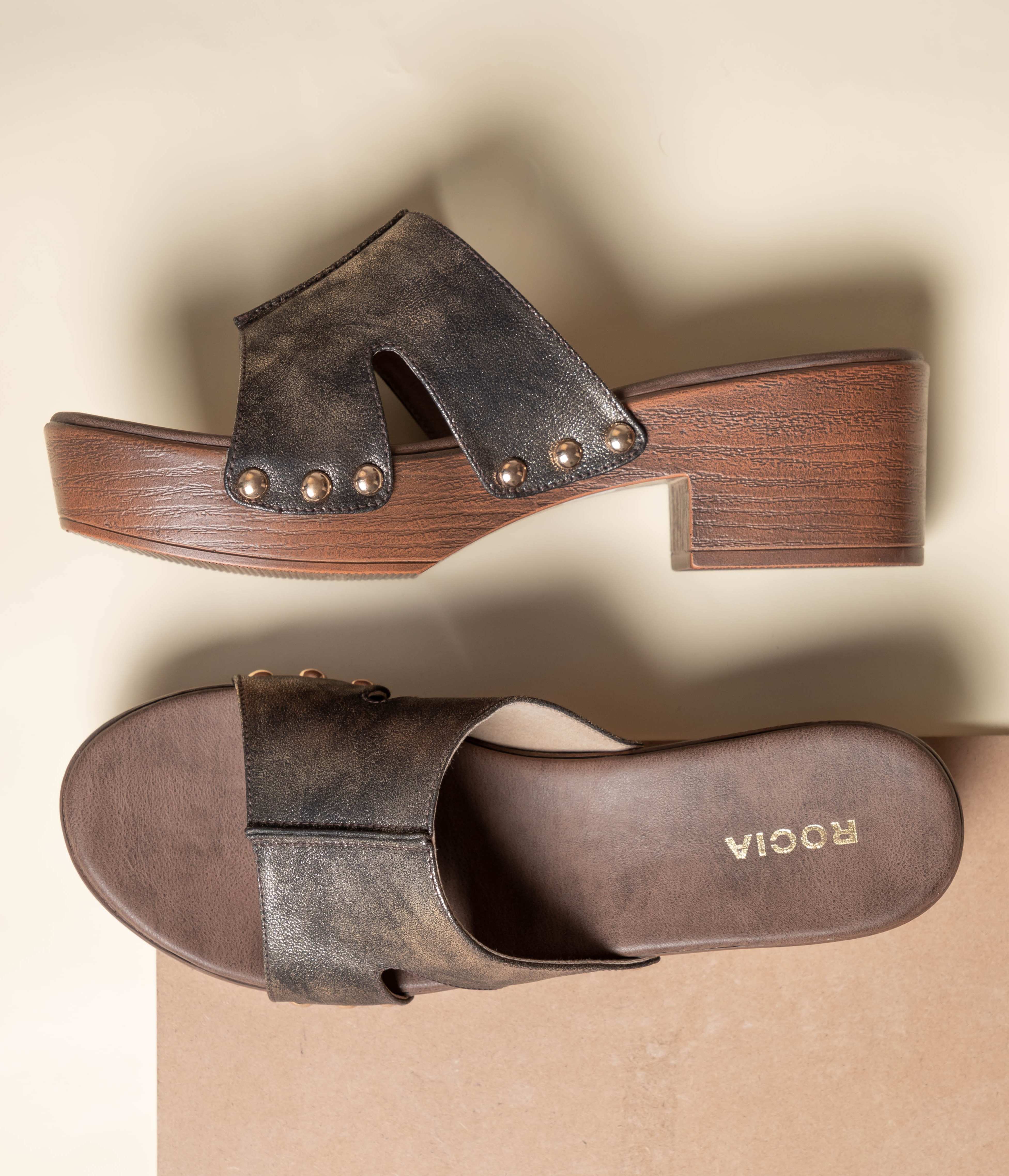 Women wooden finish Block heels