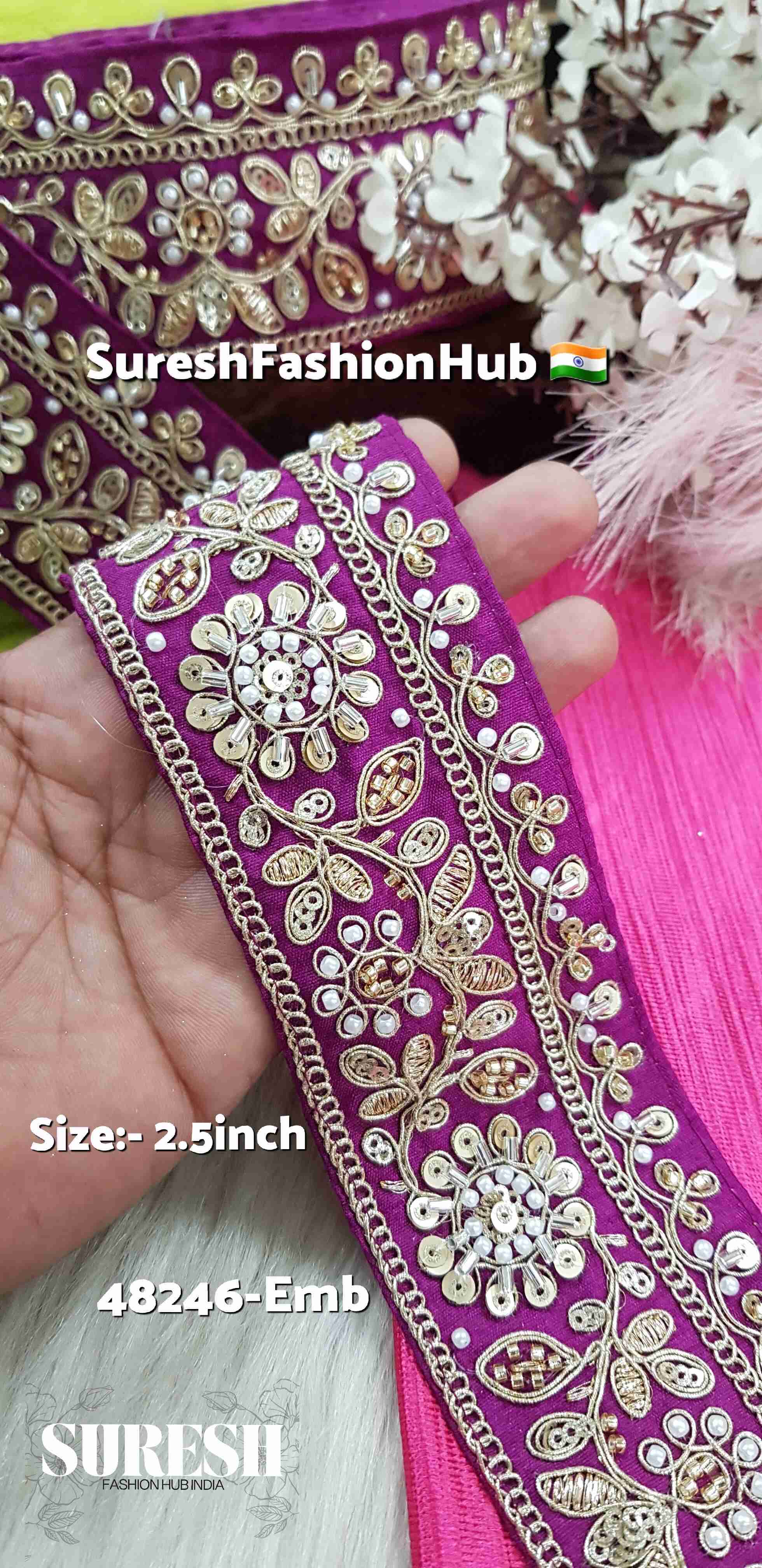 Magenta Floral Kaddhana Embroidery Lace