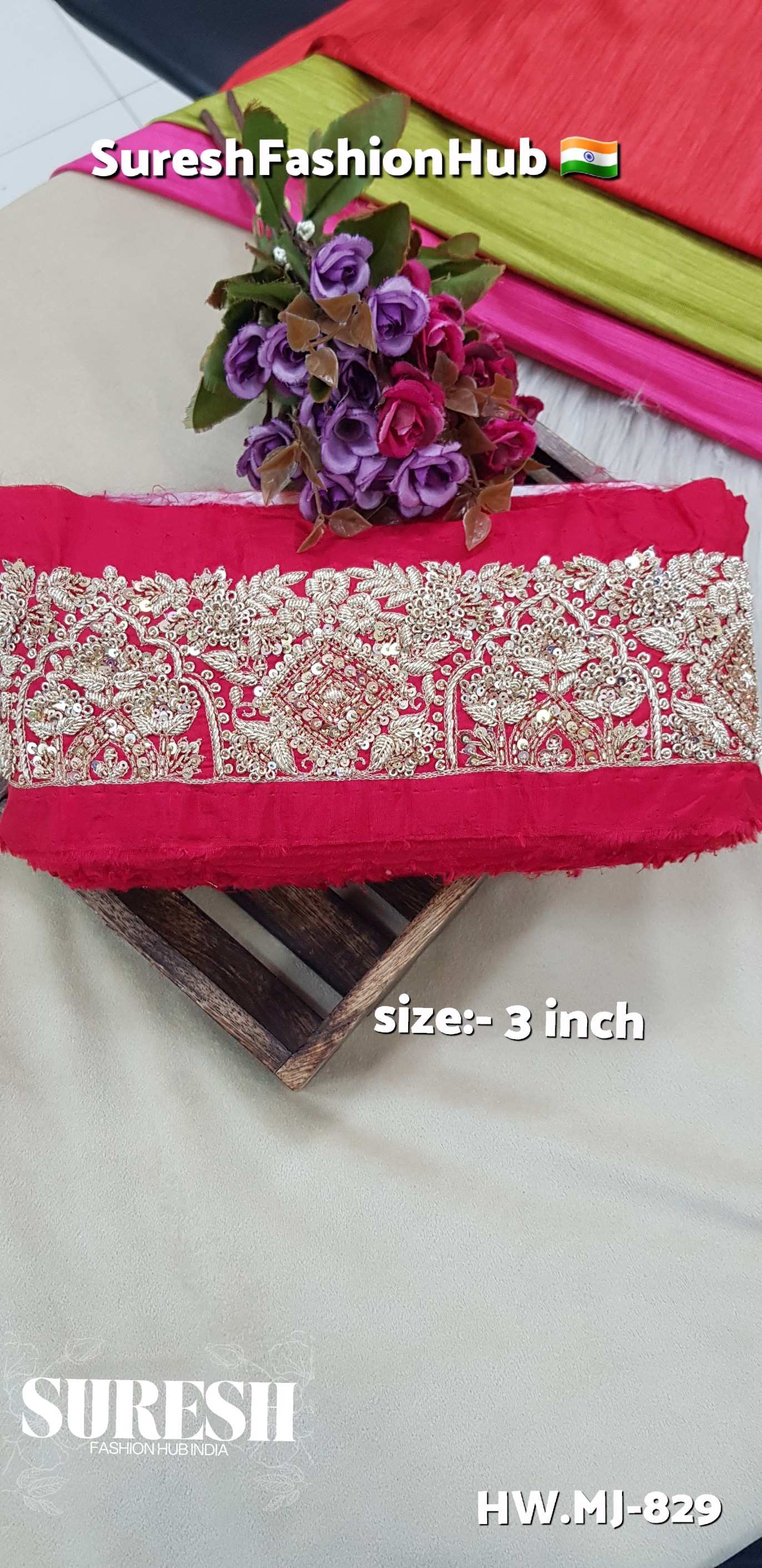 Hw.Mj-829 Royal Red Handmade Jardosi Heritage Silk Border – 9 Meters
