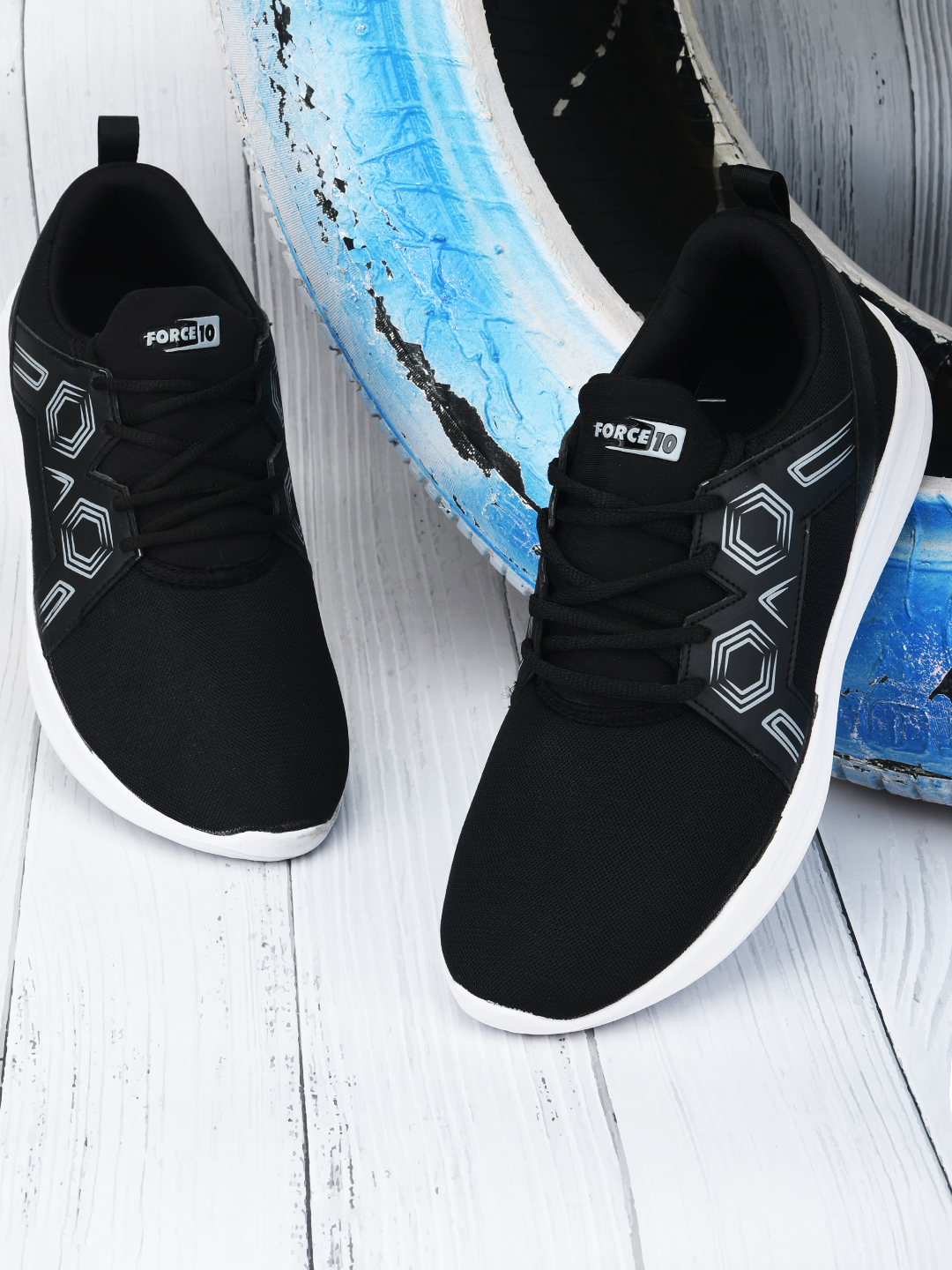 Men's Force 10  Black Woven Running Shoes
