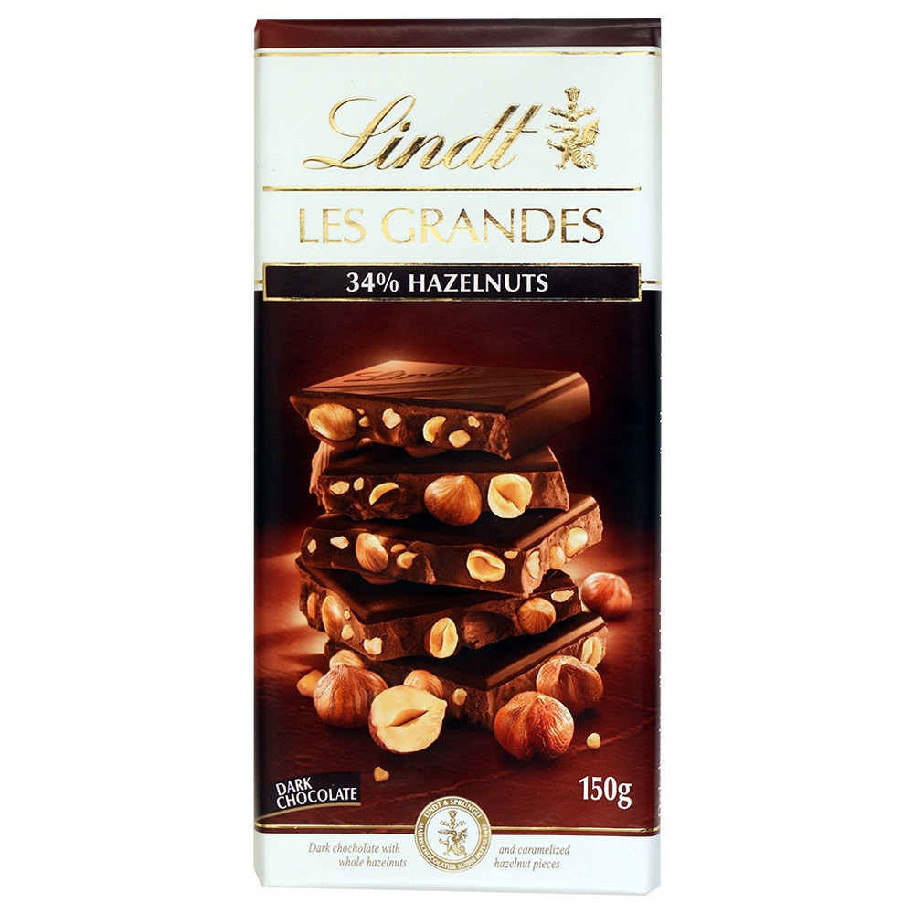 Lindt Les Grandes 34% Hazelnuts Dark Chocolate 150 G